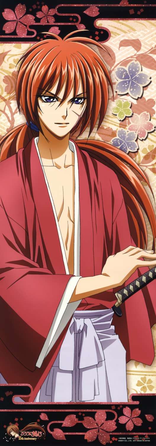 himura_kenshin male rurouni_kenshin stick_poster sword