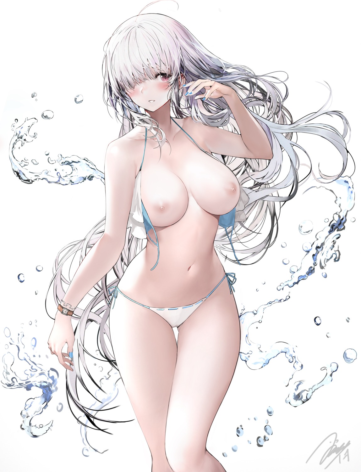 bikini breasts haori_io nipples swimsuits wardrobe_malfunction