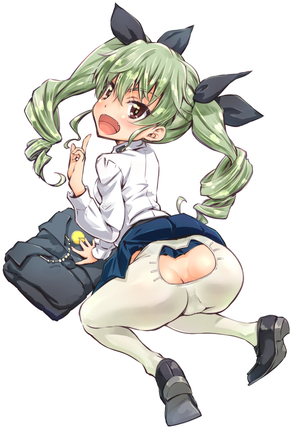 anchovy anus ass girls_und_panzer nopan pantyhose skirt_lift suzuki24 uniform