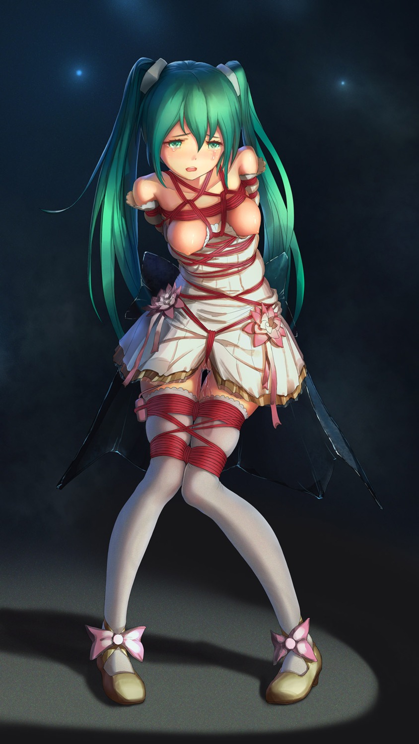 bondage breasts dress hatsune_miku nipples no_bra nopan pussy pussy_juice thighhighs tokinohimitsu vibrator vocaloid