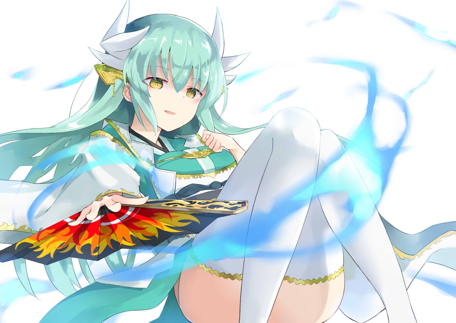 100percent fate/grand_order horns japanese_clothes kiyohime_(fate/grand_order) thighhighs