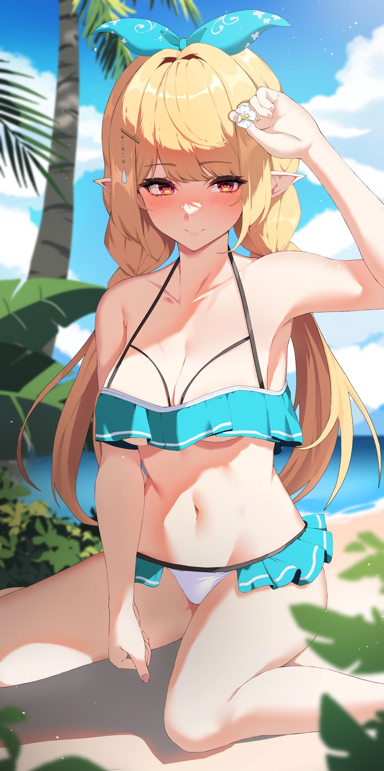 bikini lessthanone nijisanji nijisanji_en pointy_ears pomu_rainpuff swimsuits