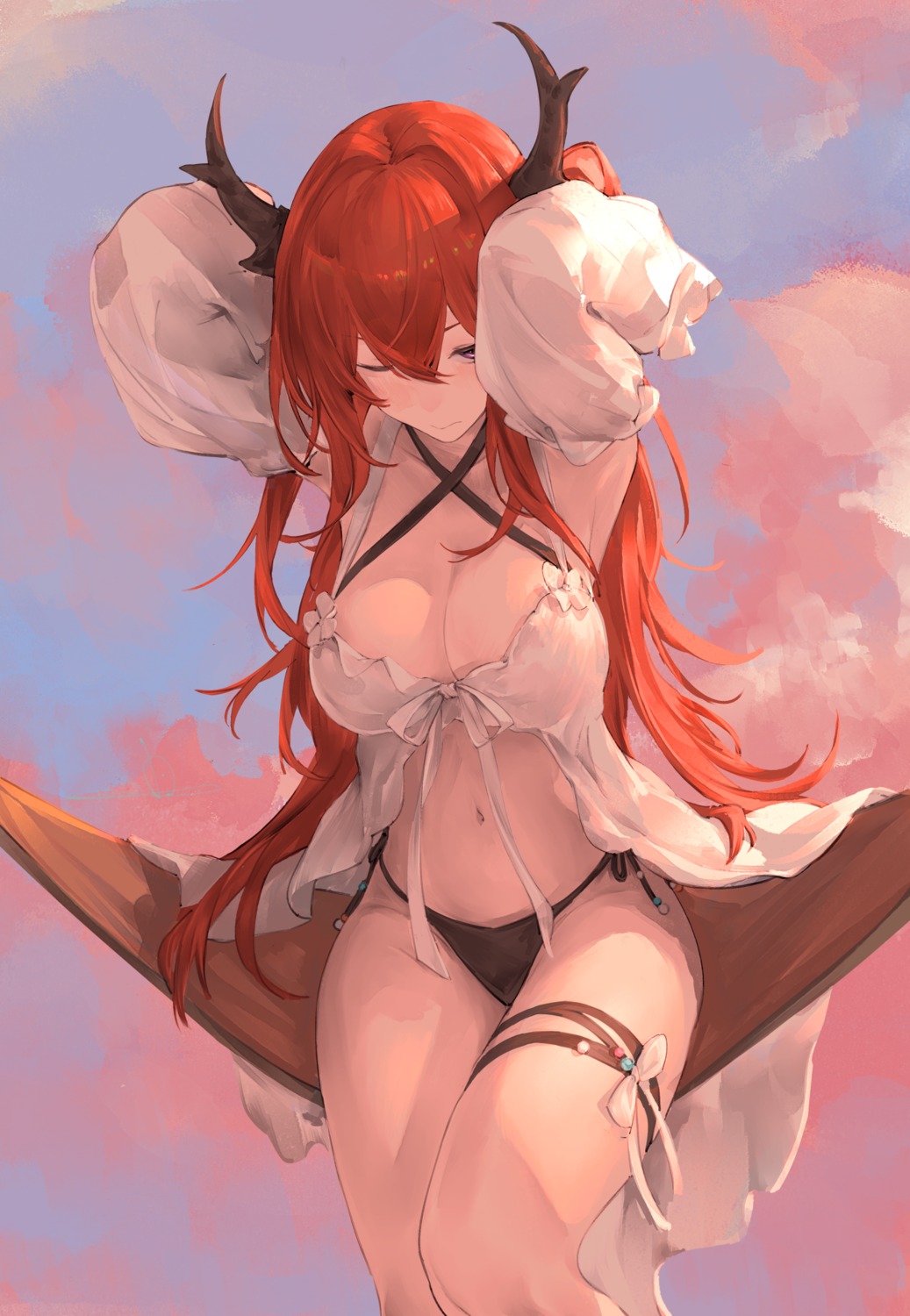 arknights bikini garter horns io_(io_oekaki) surtr_(arknights) swimsuits