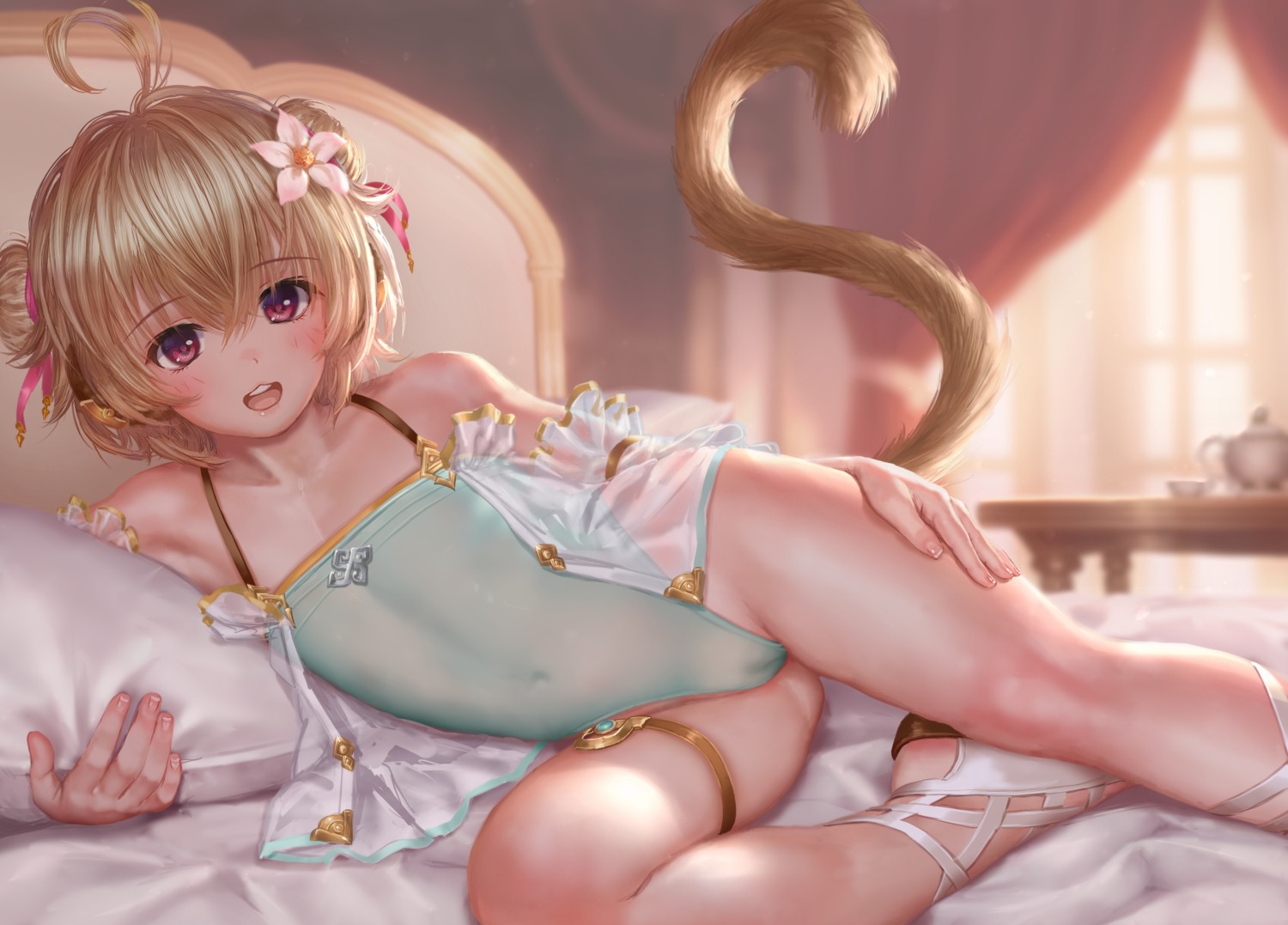 andira_(granblue_fantasy) animal_ears asakuraf cameltoe garter granblue_fantasy loli pussy see_through swimsuits tail