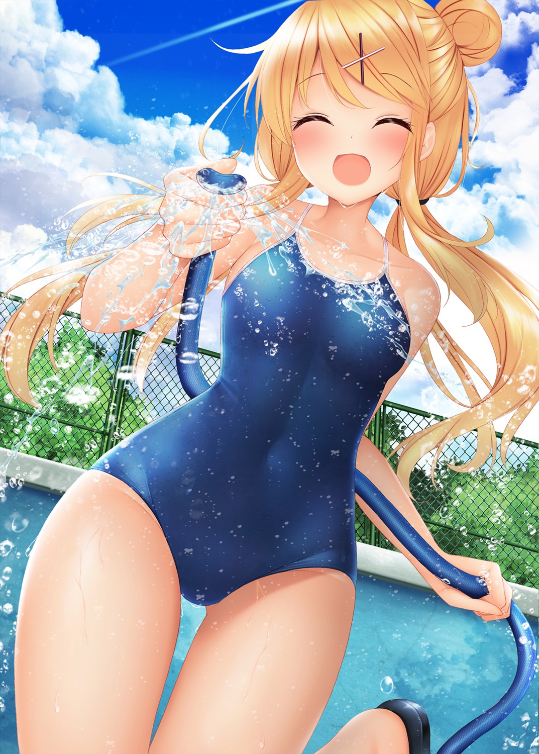 kin'iro_mosaic kujou_karen minato_ojitan school_swimsuit swimsuits wet