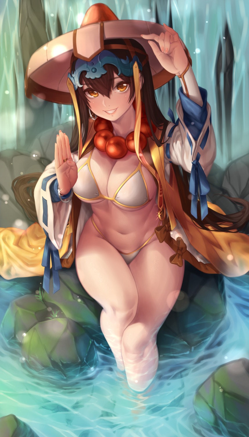 bikini cleavage fate/grand_order open_shirt swimsuits underboob wet xuanzang_(fate/grand_order) yin-ting_tian