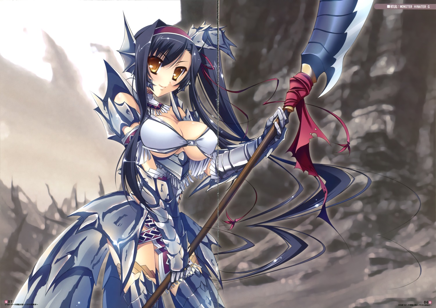 armor cleavage fixme gap hinadamari kanu katagiri_hinata koihime_musou monster_hunter thighhighs weapon