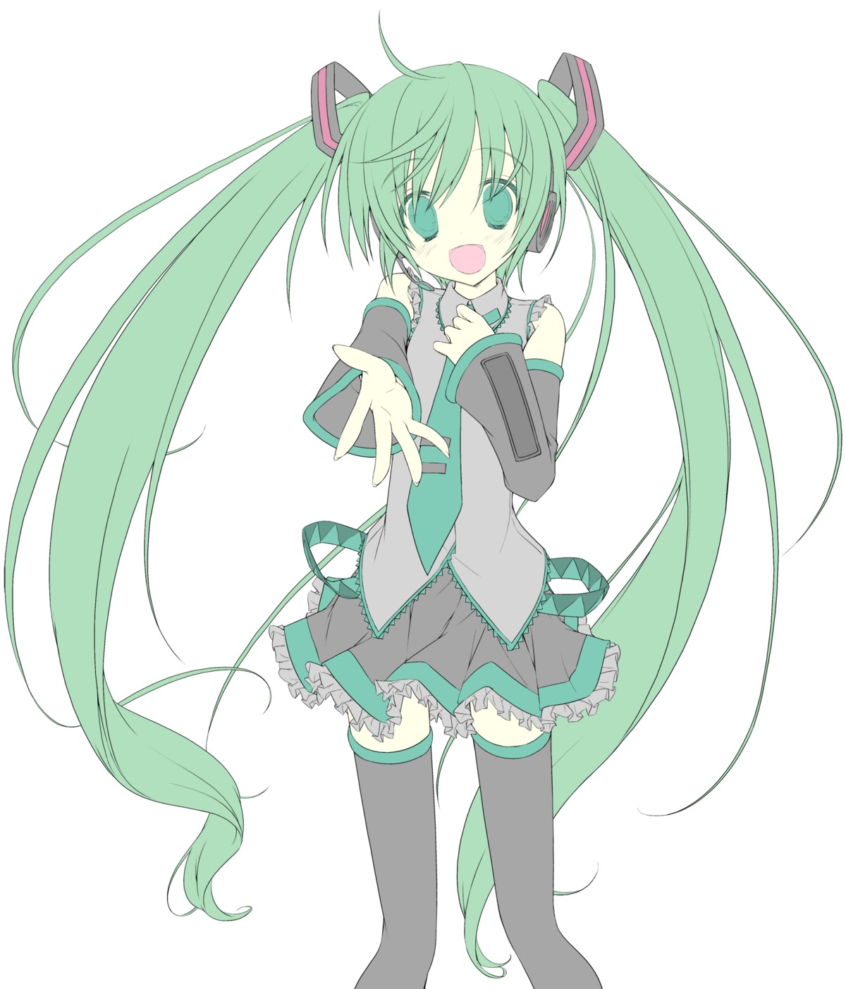 hatsune_miku line_art lucie sketch thighhighs vocaloid