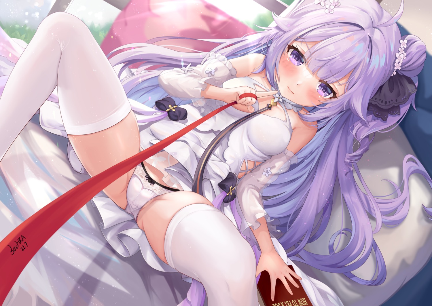 azur_lane cameltoe dress pantsu sechka see_through skirt_lift thighhighs unicorn_(azur_lane)