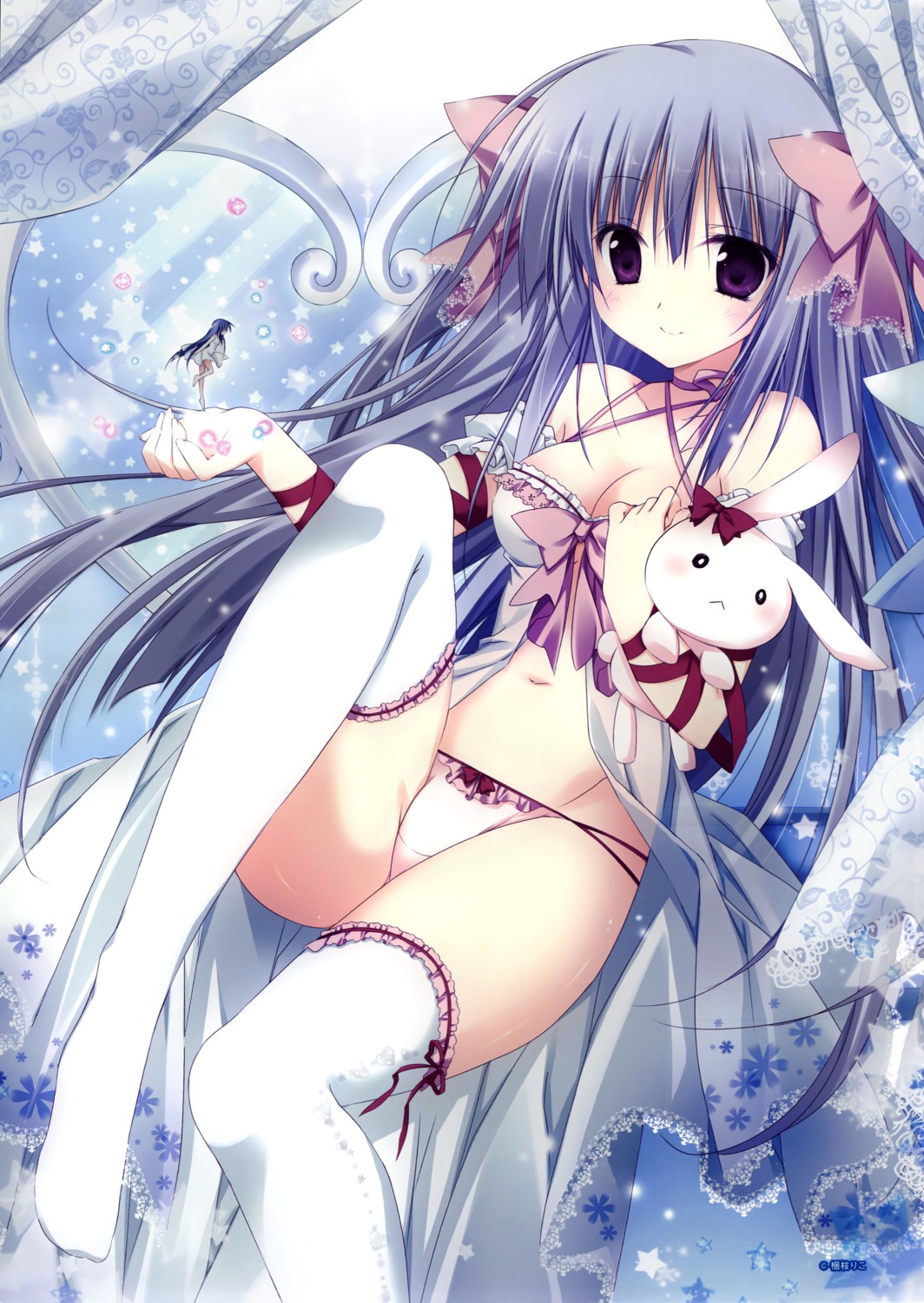 cleavage dress korie_riko open_shirt pantsu thighhighs