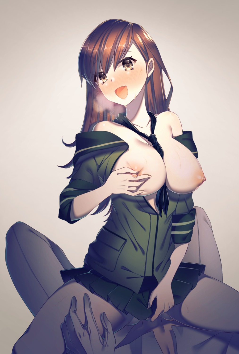 admiral_(kancolle) breast_grab breast_hold breasts kantai_collection nipples no_bra ooi_(kancolle) open_shirt seifuku suiheisen