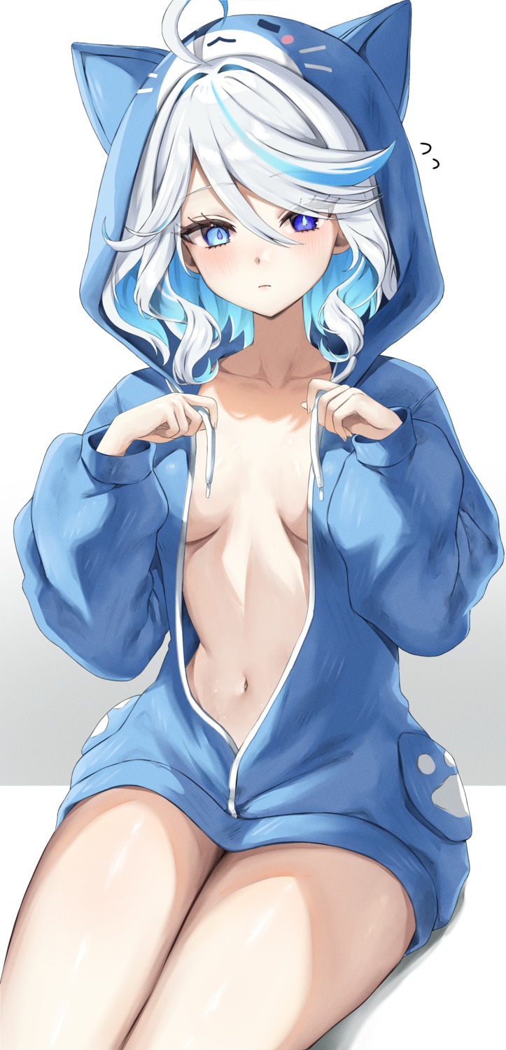 animal_ears furina genshin_impact heterochromia nekomimi no_bra open_shirt vitaminechan