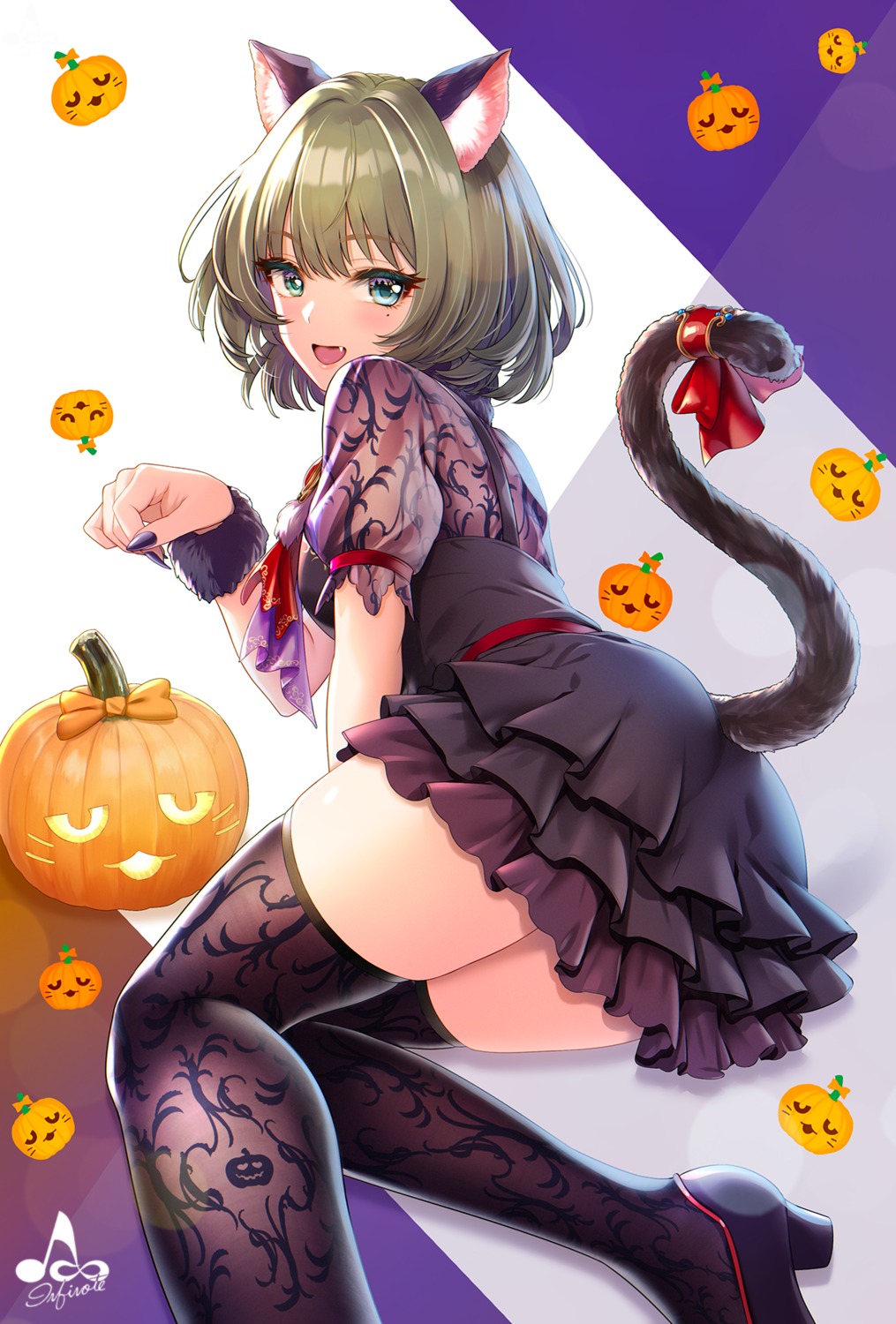 animal_ears ass halloween heels heterochromia infinote nekomimi tail takagaki_kaede the_idolm@ster the_idolm@ster_cinderella_girls thighhighs