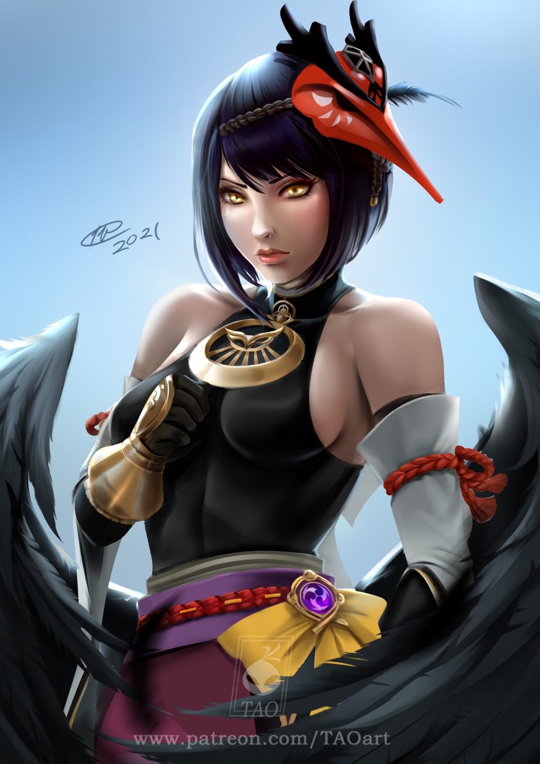 genshin_impact japanese_clothes no_bra taoart wings