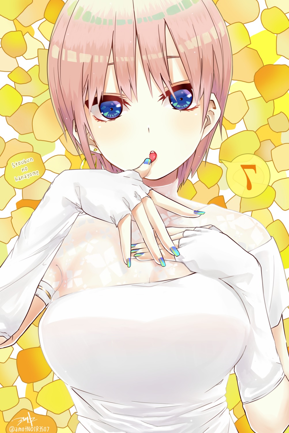 5-toubun_no_hanayome breast_hold cleavage dress nakano_ichika see_through tagme wedding_dress