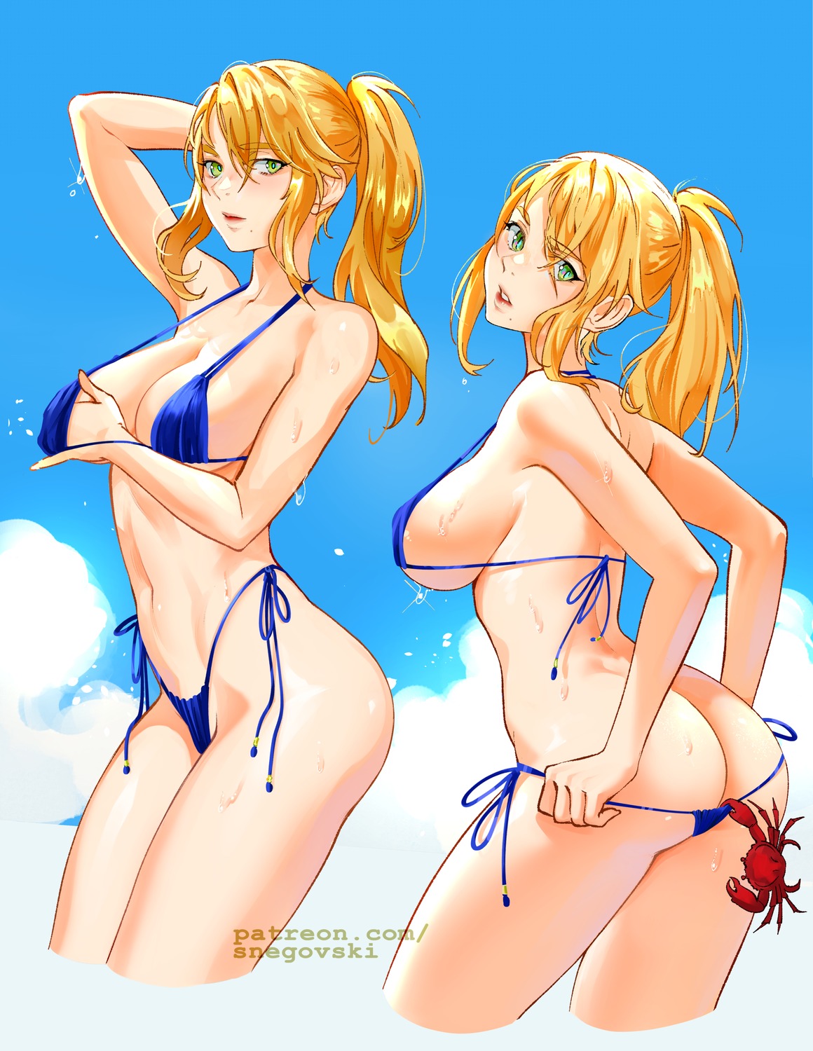 ass bikini metroid panty_pull samus_aran snegovski swimsuits thong undressing