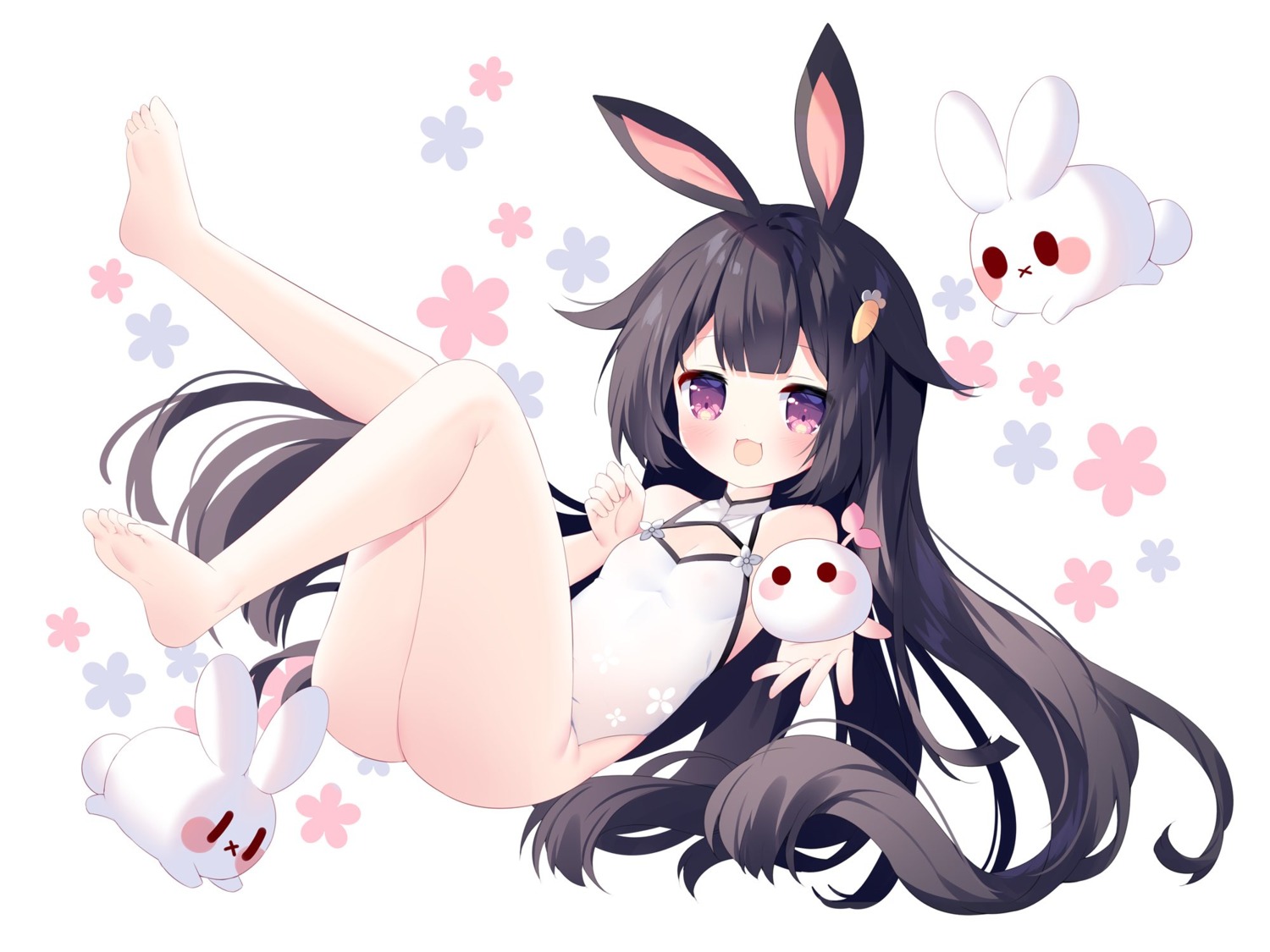 animal_ears asian_clothes ass bunny_ears cleavage feet leotard loli tsukimi_(xiaohuasan)