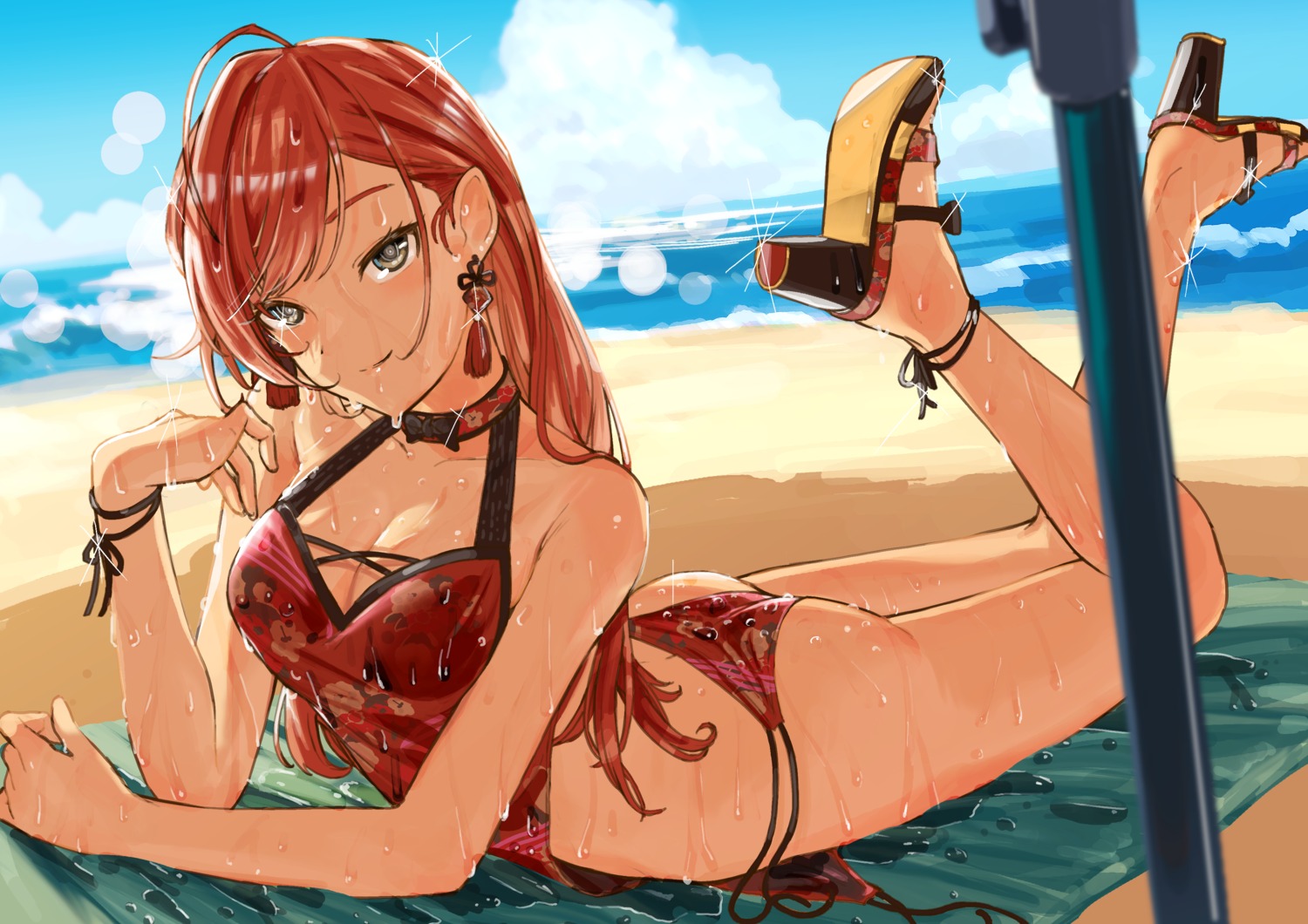 arisugawa_natsuha ass cleavage heels swimsuits the_idolm@ster the_idolm@ster_shiny_colors tsukigawa wardrobe_malfunction wet