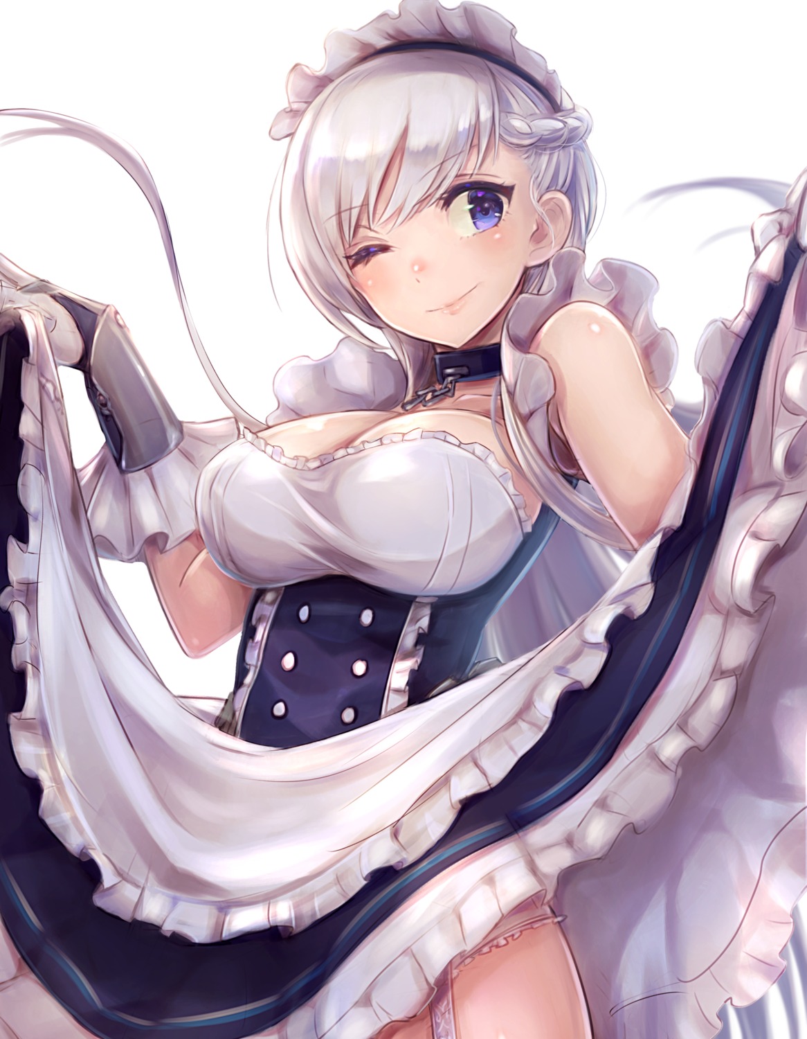 azur_lane belfast_(azur_lane) cleavage maid mappaninatta pantsu skirt_lift