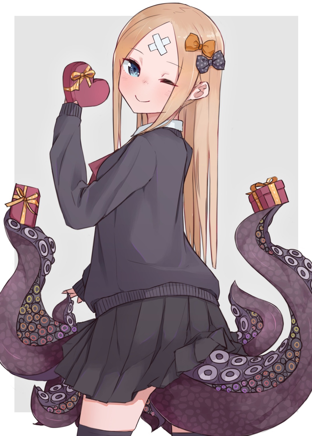 abigail_williams_(fate) bandaid fate/grand_order kopaka_(karda_nui) seifuku skirt_lift sweater tentacles thighhighs valentine