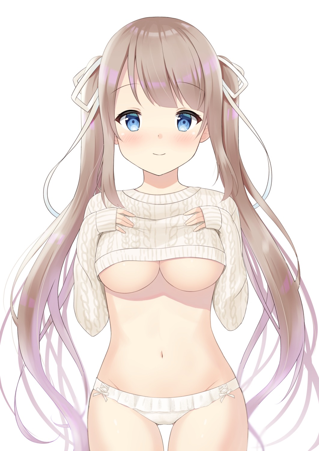 breast_hold futaba_kurumi no_bra pantsu shirt_lift sweater underboob