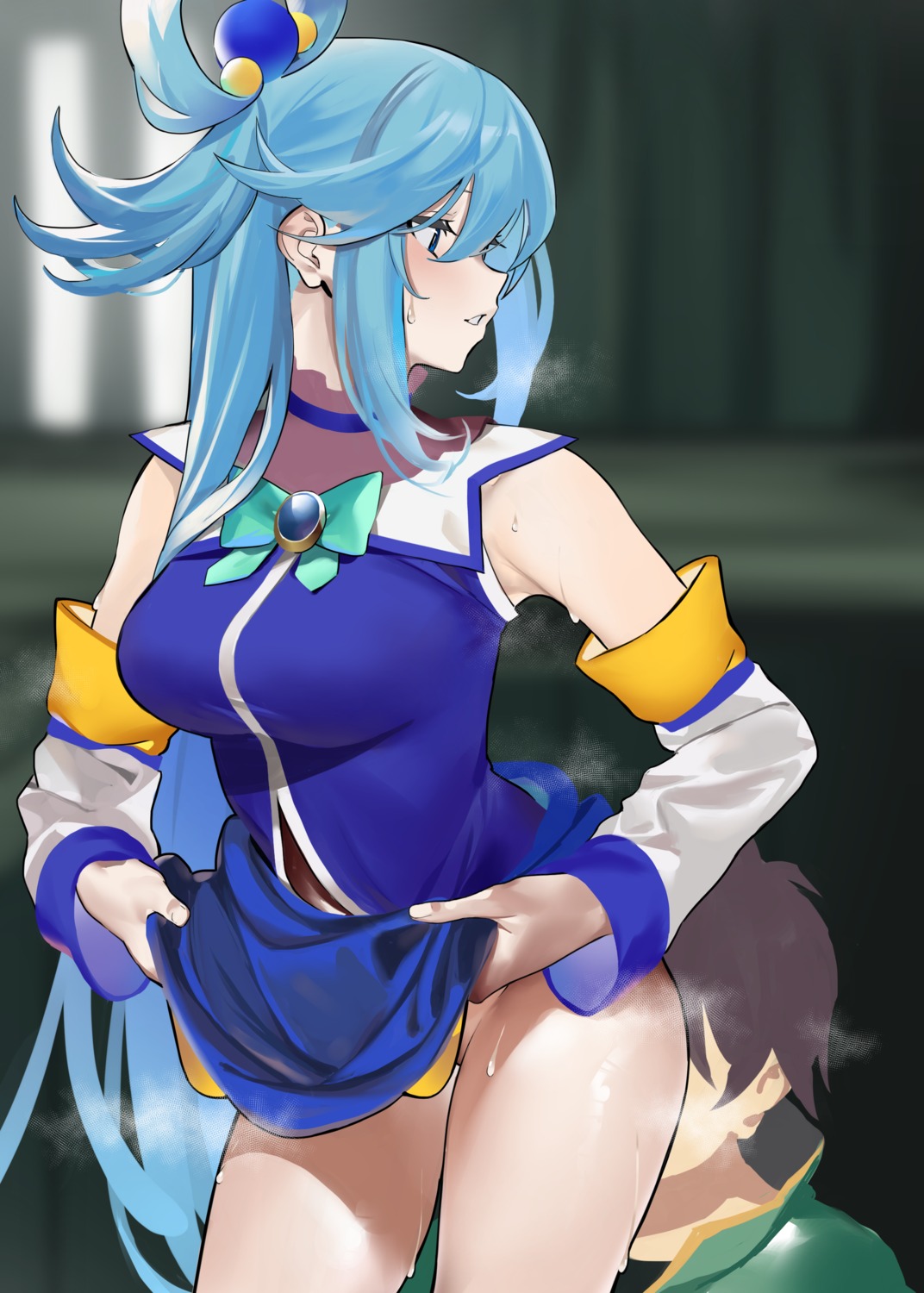 aqua_(konosuba) jikatarou kono_subarashii_sekai_ni_shukufuku_wo! nopan satou_kazuma skirt_lift wet