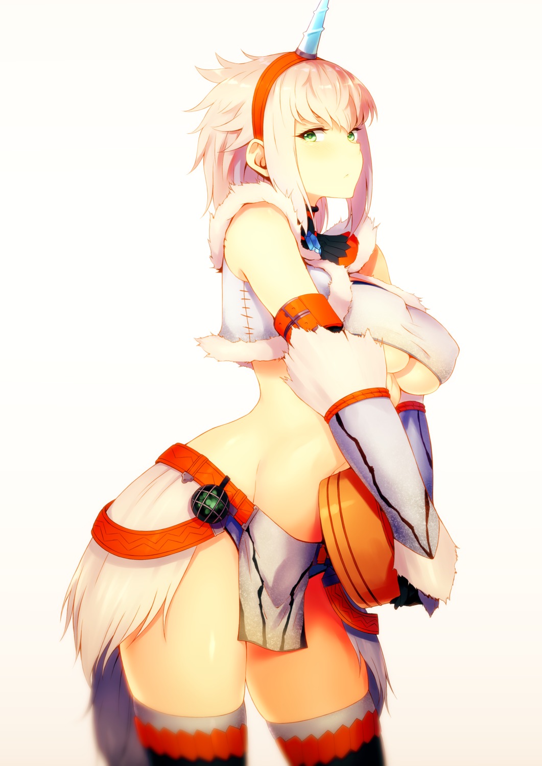 horns mo3hig3 monster_hunter thighhighs underboob