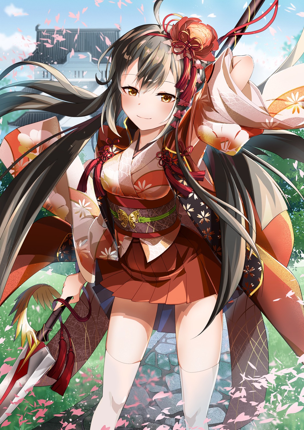 hototogisu_tairan japanese_clothes masoo thighhighs weapon