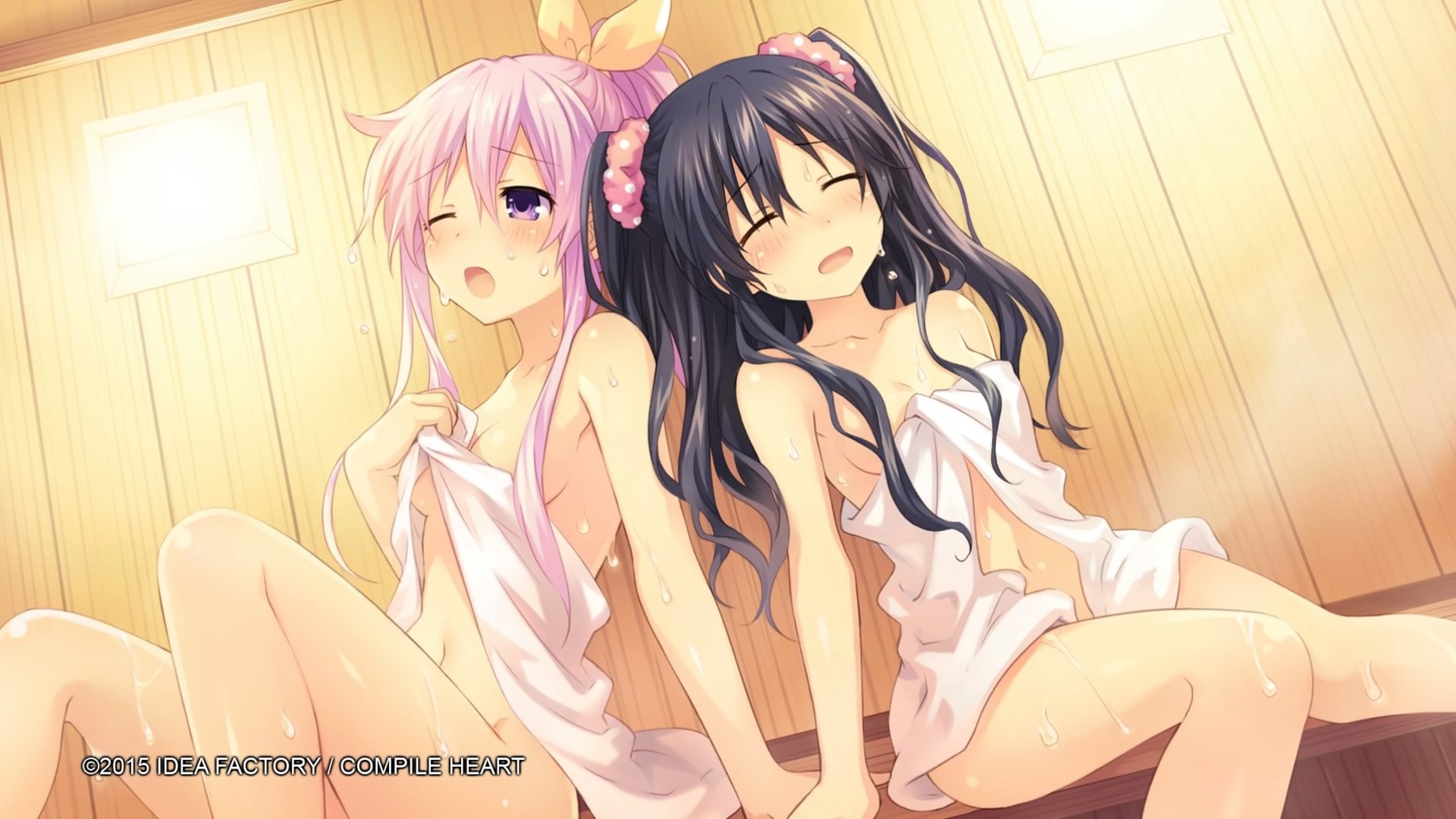 choujigen_game_neptune compile_heart naked nepgear onsen shinjigen_game_neptune_vii towel tsunako uni_(choujigen_game_neptune) wallpaper wet