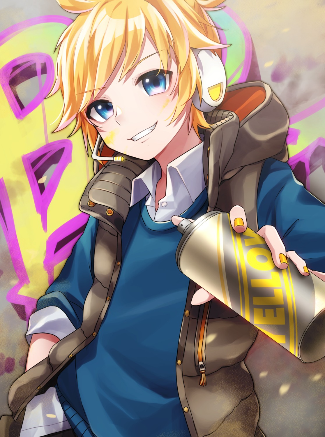 headphones kagamine_len male project_sekai sweater tagme vocaloid