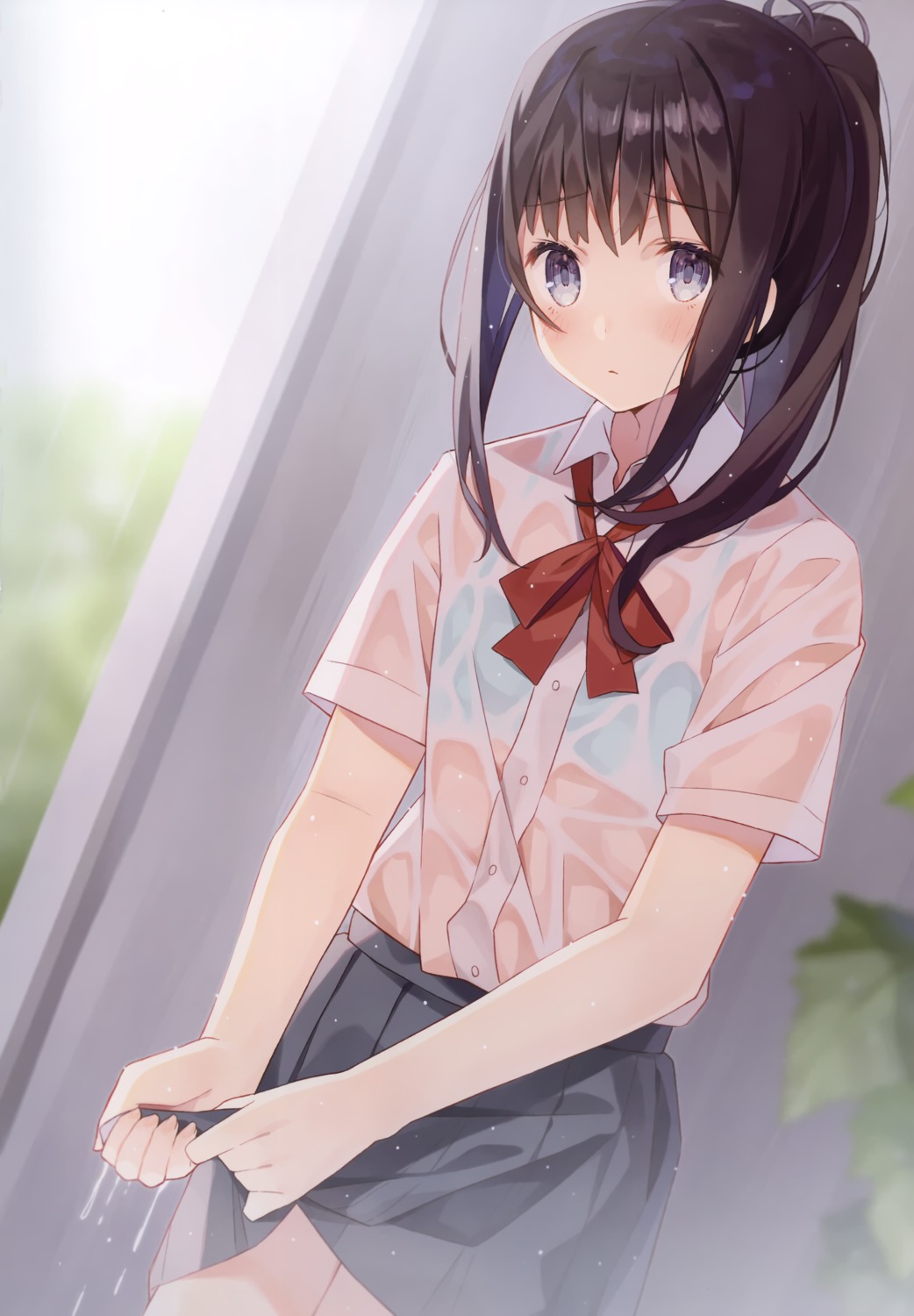 bra minase_nagi pecora_room possible_duplicate see_through seifuku skirt_lift wet wet_clothes