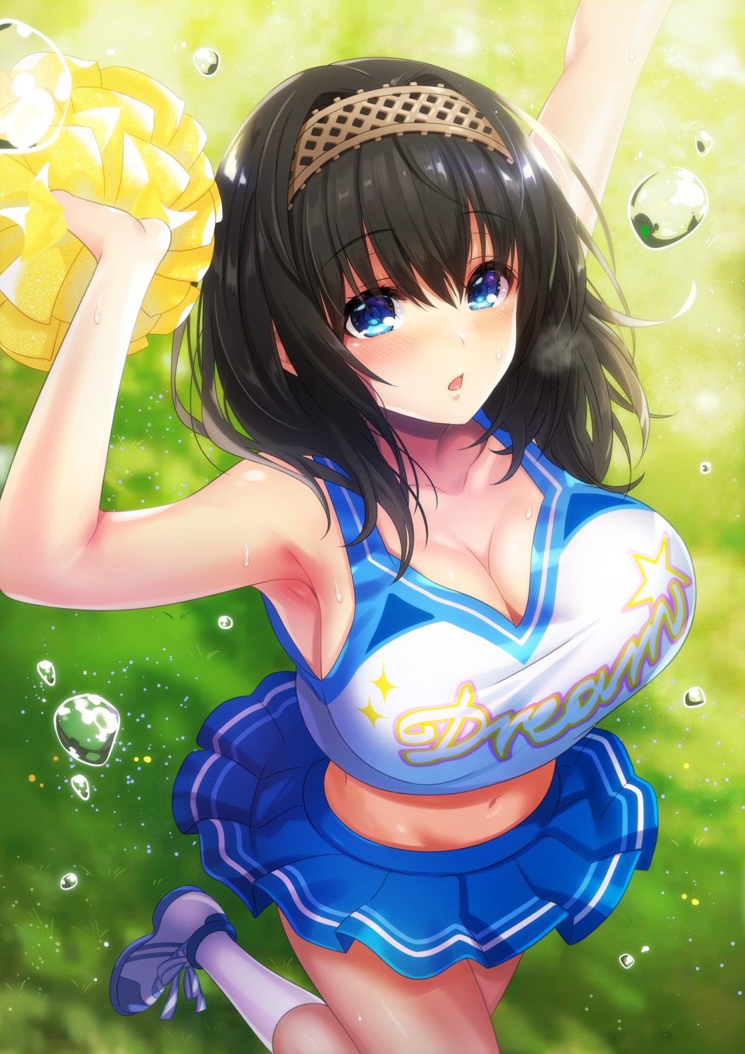 azuki_yui cheerleader cleavage sagisawa_fumika the_idolm@ster the_idolm@ster_cinderella_girls wet