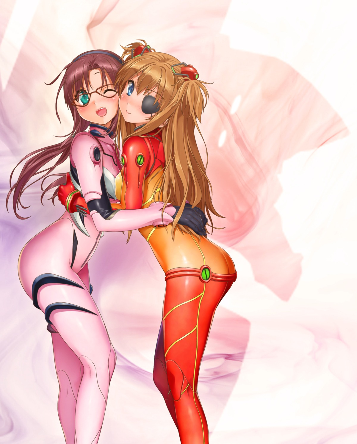 bodysuit denhijou_niki eyepatch makinami_mari_illustrious megane neon_genesis_evangelion souryuu_asuka_langley