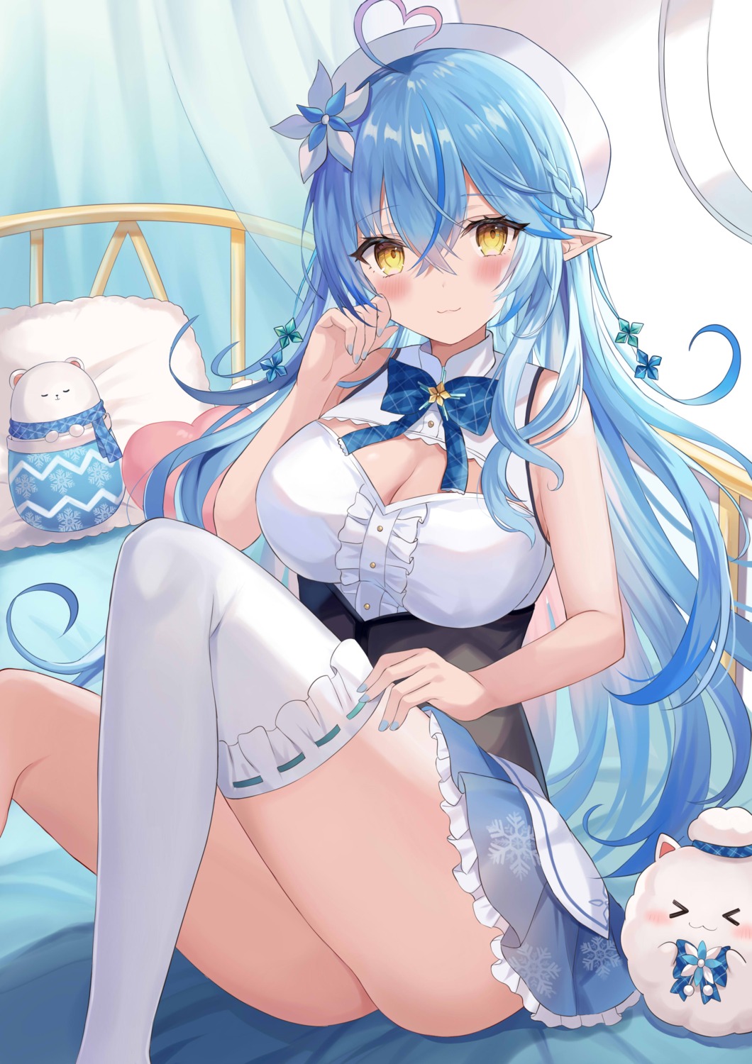 cleavage elf hololive pointy_ears retsuto skirt_lift thighhighs yukihana_lamy