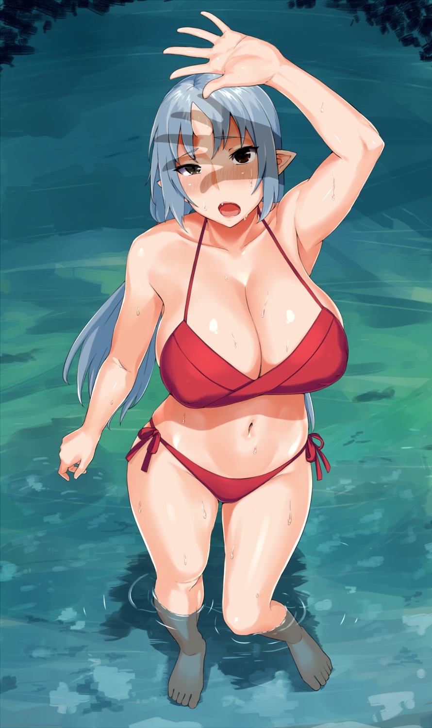 bikini cleavage horns obmas pointy_ears swimsuits wet