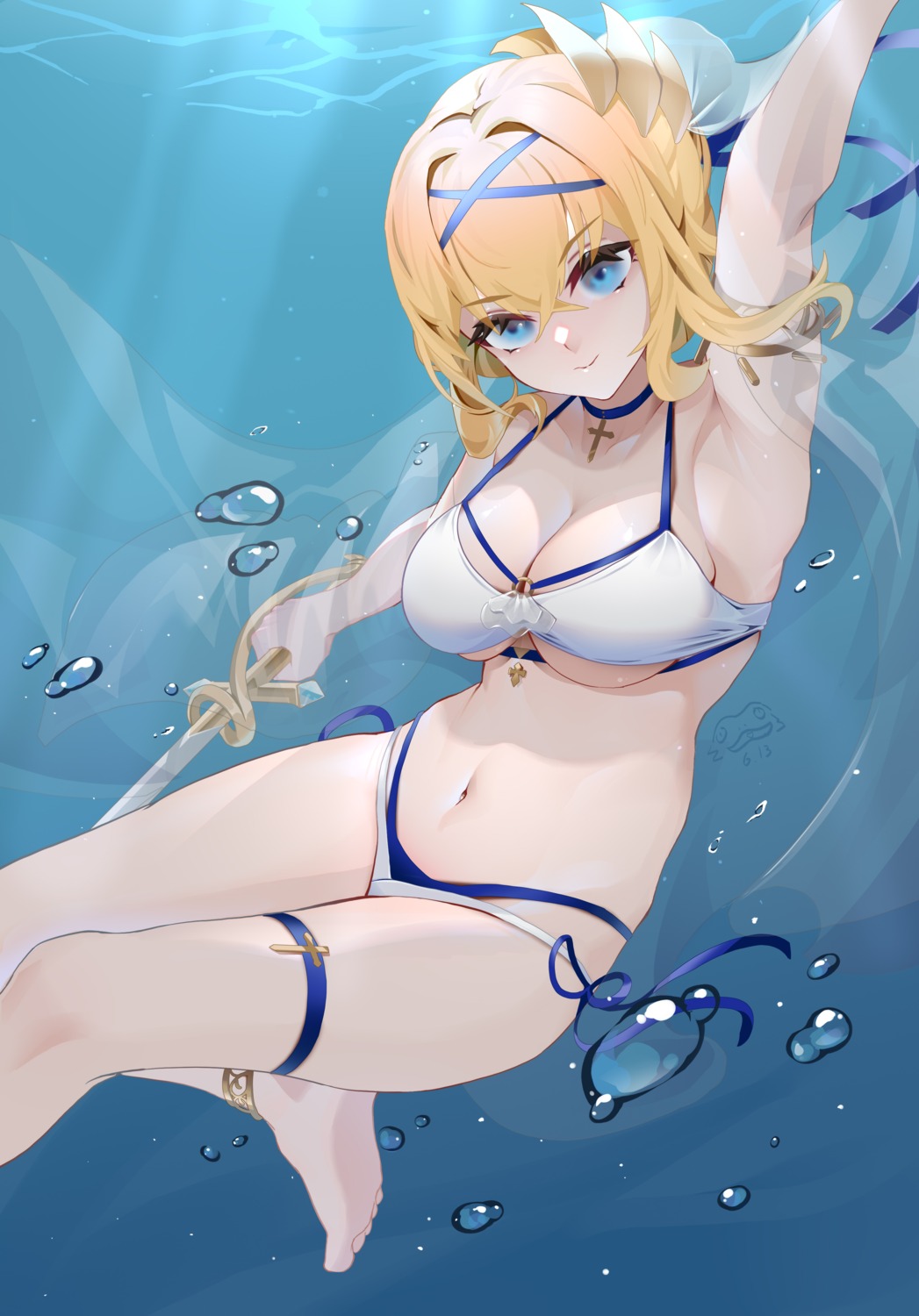 azur_lane bikini cleavage garter jeanne_d'arc_(azur_lane) swimsuits sword underboob wucanming