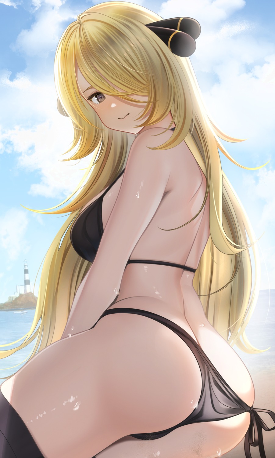 ass bikini nanaken_nana panty_pull pokemon shirona_(pokemon) swimsuits thighhighs
