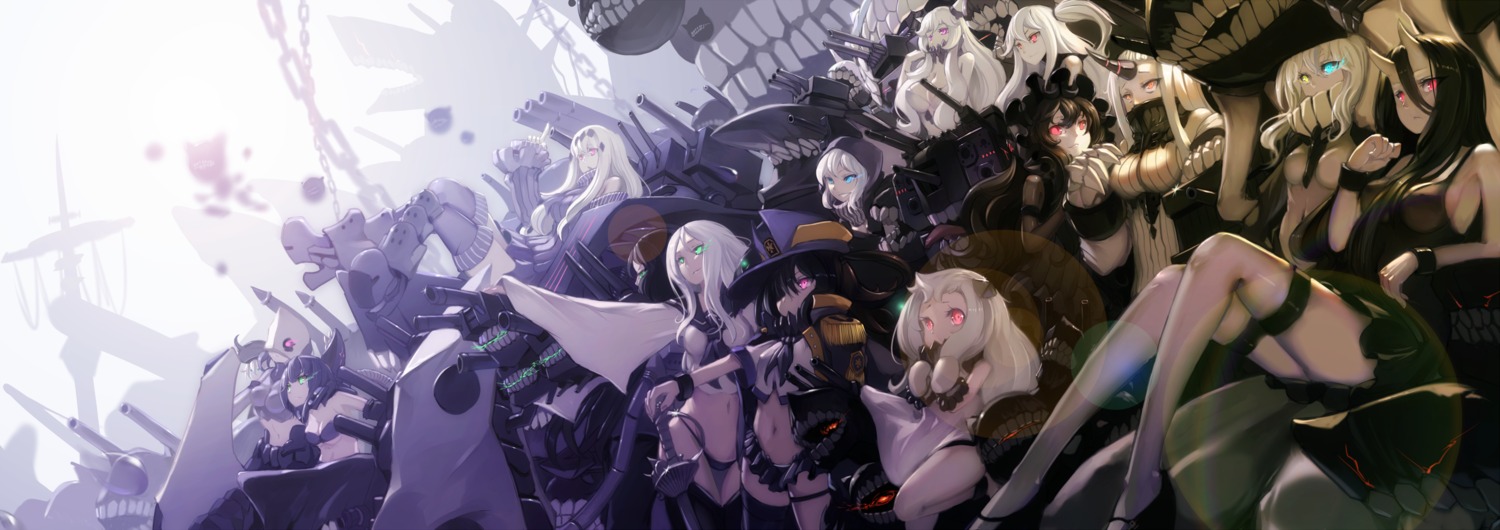 aircraft_carrier_oni aircraft_carrier_water_oni airfield_hime battleship-symbiotic_hime destroyer_hime dress heels horns isolated_island_oni kantai_collection midway_hime northern_ocean_hime re-class_battleship ri-class_heavy_cruiser ru-class_battleship seaport_hime ta-class_battleship thighhighs undeedking wo-class_aircraft_carrier