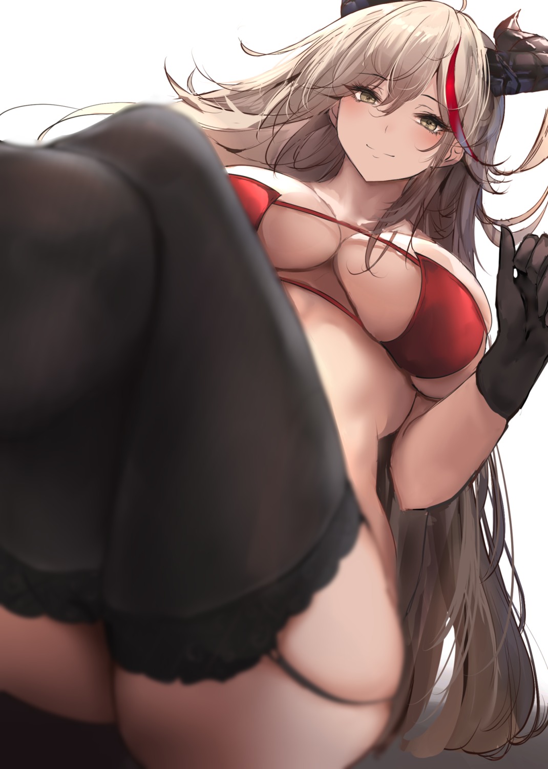 aegir_(azur_lane) azur_lane bra horns liaowen stockings thighhighs