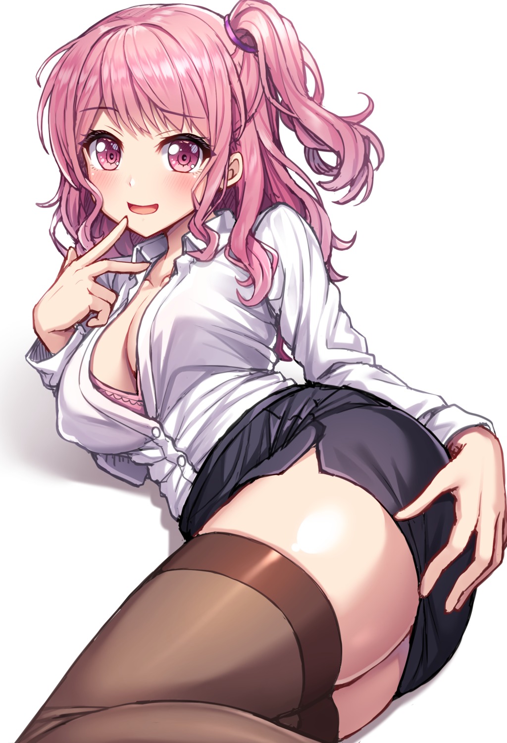 bang_dream! bra cleavage dress_shirt lambda_(artist) maruyama_aya open_shirt thighhighs