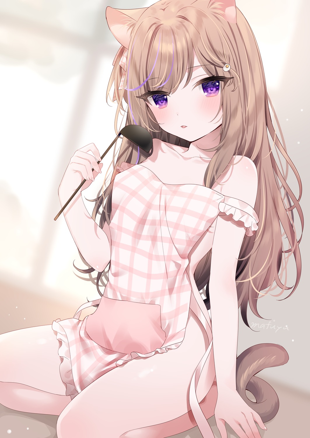 animal_ears leo mafuyu_(chibi21) naked_apron nekomimi tail