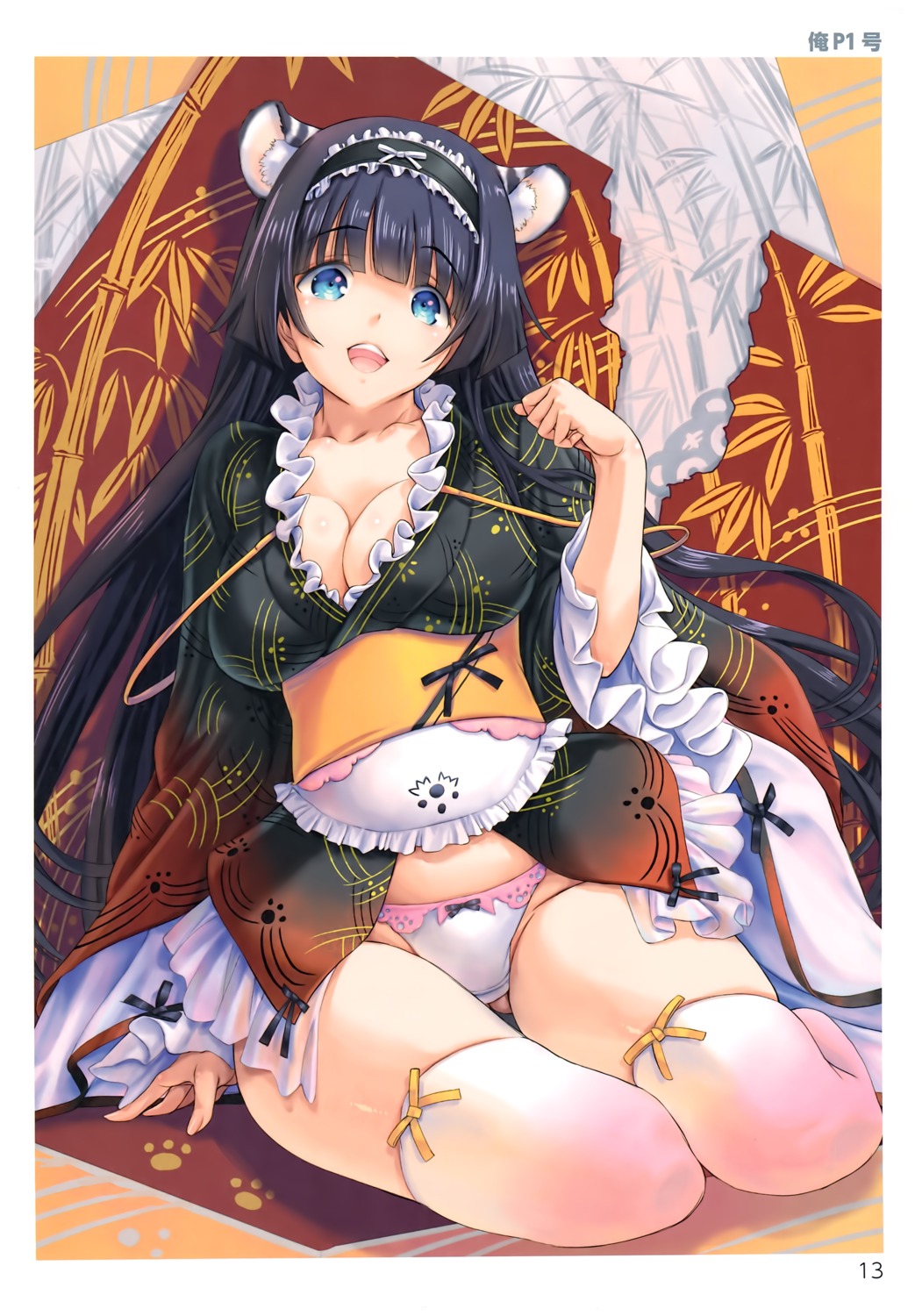 animal_ears cleavage kimono ore_p_1gou pantsu thighhighs toranoana