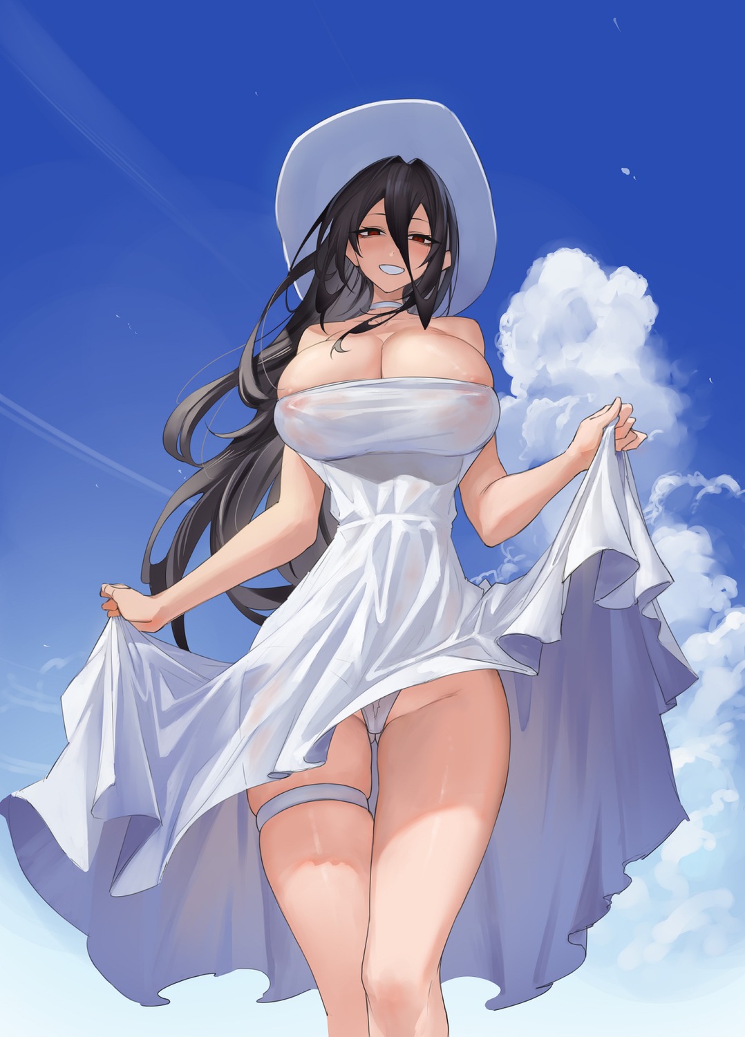 areola cameltoe dress garter gingami_(giluziru) kanra_rei no_bra pantsu see_through skirt_lift summer_dress tengoku_de_akuma_ga_boku_wo_miwaku_suru thong