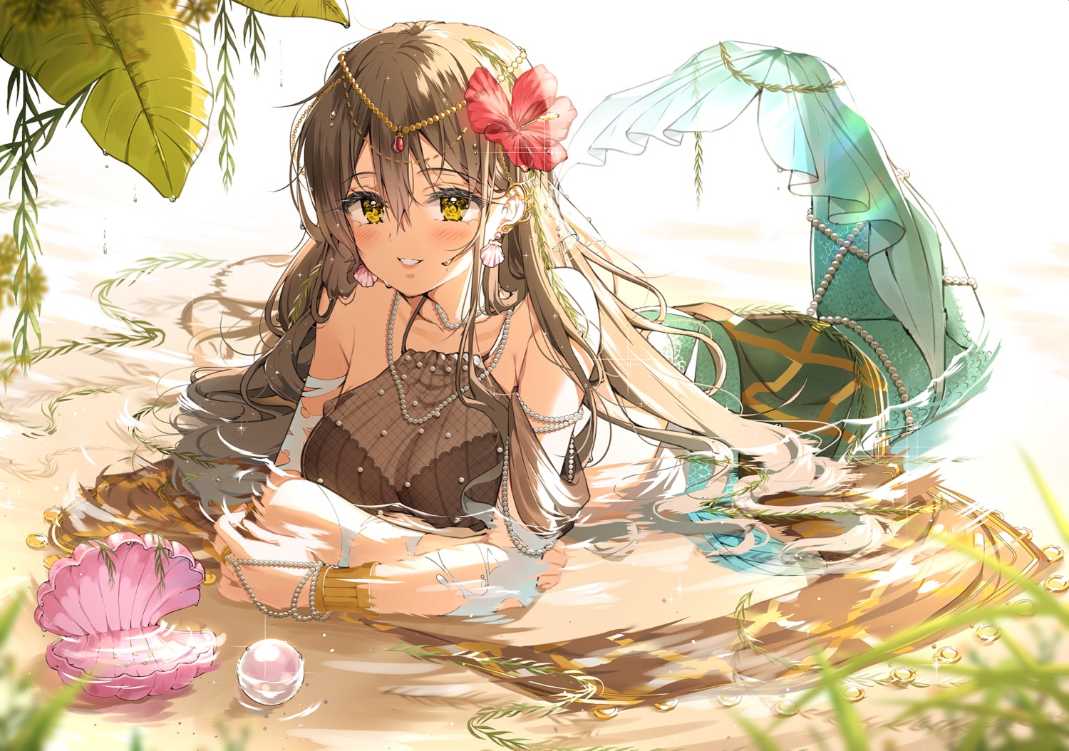 cleavage h_shai mermaid monster_girl see_through wet