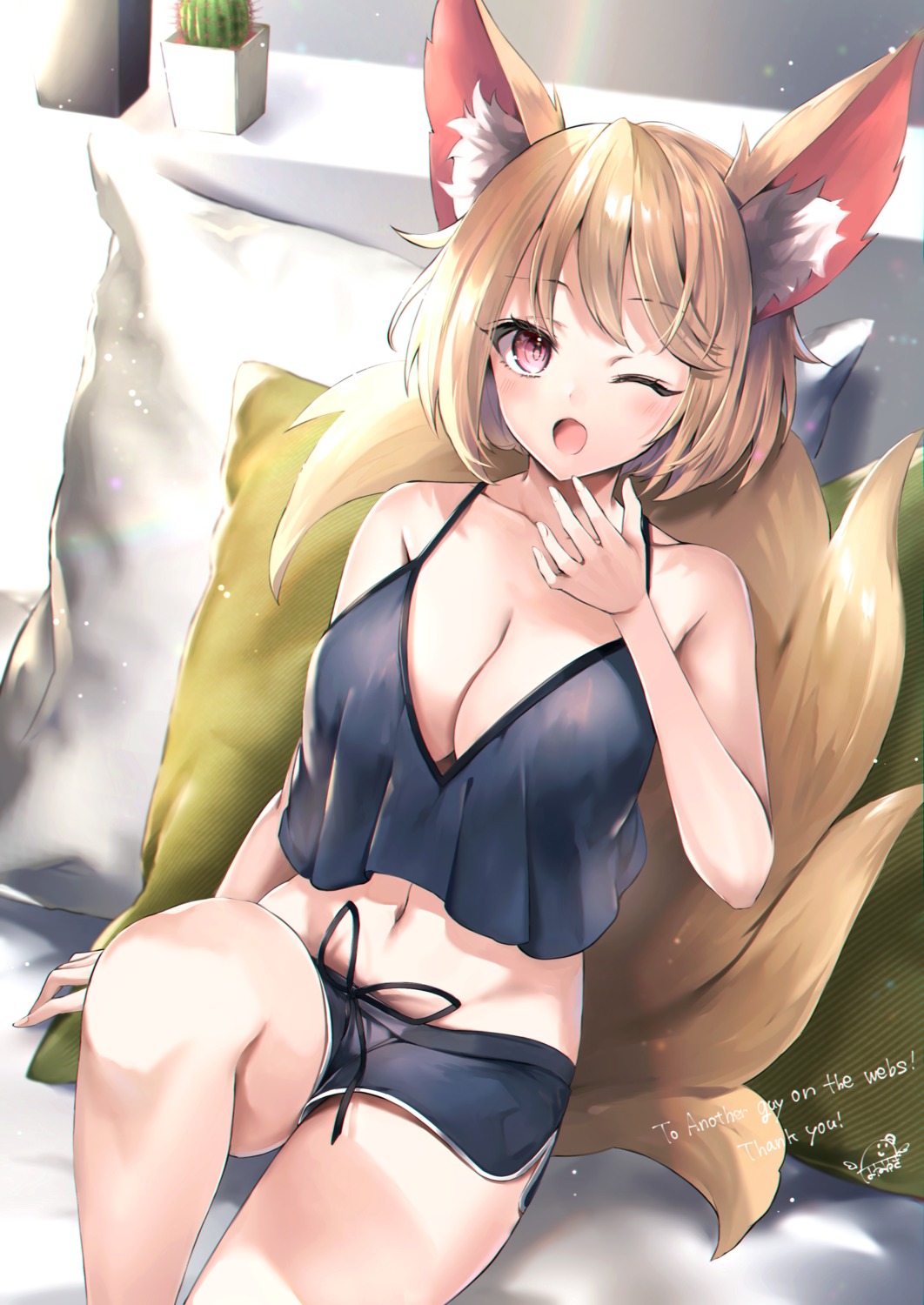 animal_ears cleavage hane_yuki kitsune lingerie tail