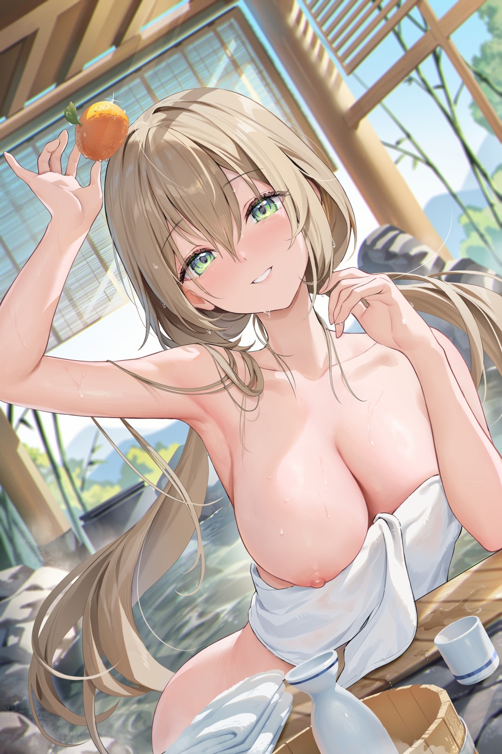 houkisei momoko_(houkiboshi) nipples onsen towel wet