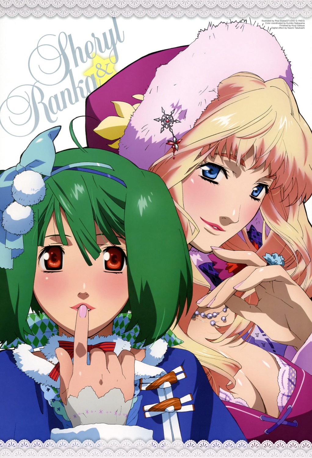 christmas cleavage ebata_risa macross macross_frontier ranka_lee sheryl_nome