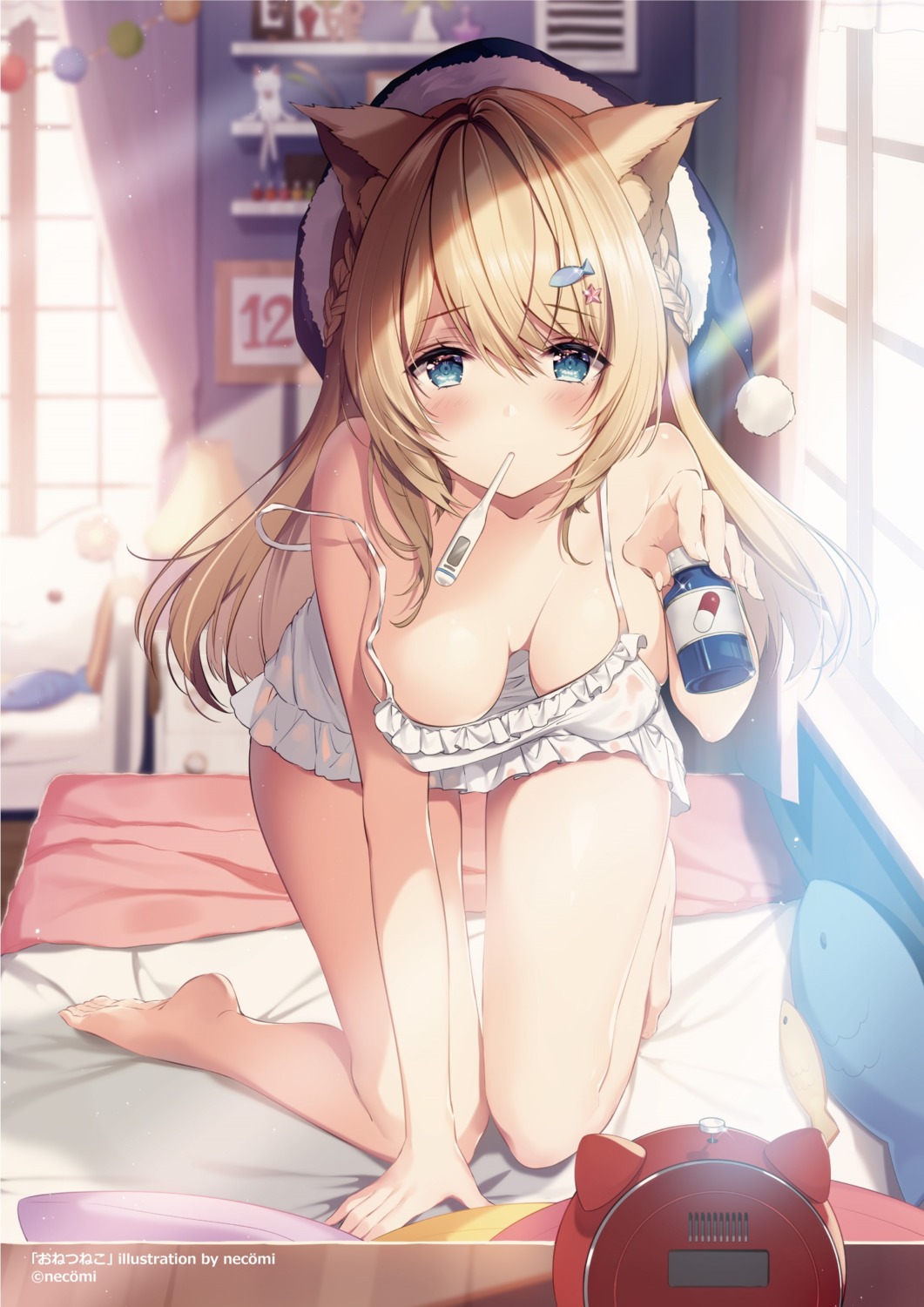 animal_ears breasts dress lingerie necomi no_bra see_through