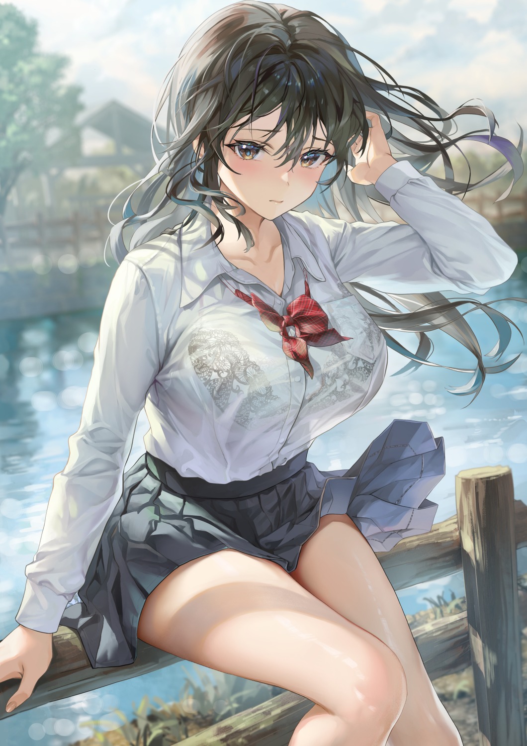 bra sage_joh see_through seifuku skirt_lift