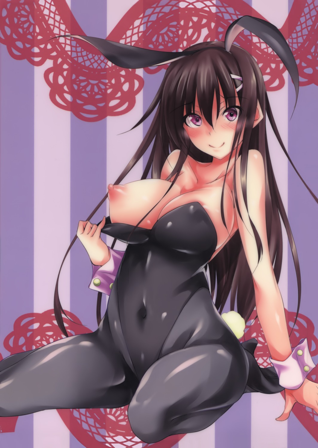 animal_ears breasts bunny_ears bunny_girl fukuyama_naoto heels nipples no_bra pantyhose tail undressing